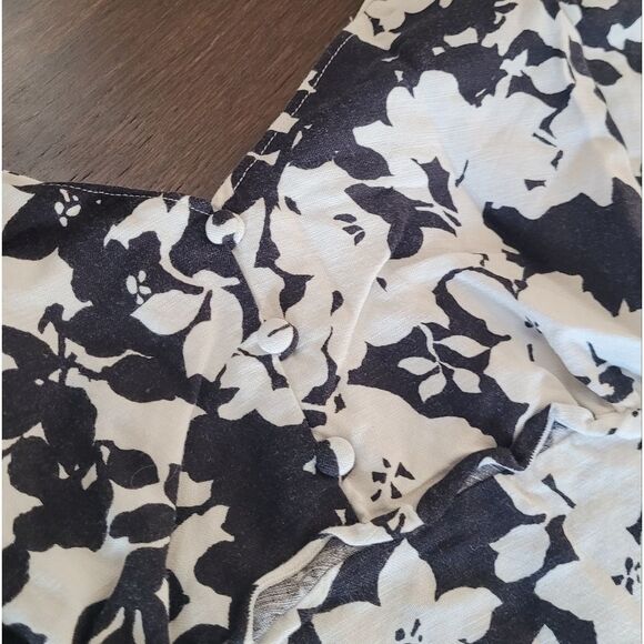 Villager Liz Claiborne, Black White Floral Dress Linen Blend Size 10 - Picture 5 of 7